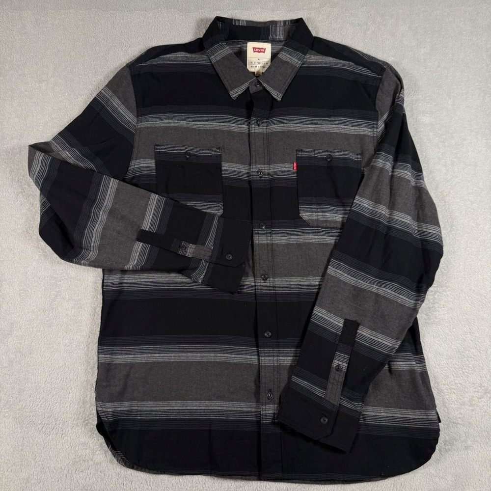 Levi's Button Down Shirt Men XL Black Grey Striped Long Sleeve Cotton 3LYLW10872
